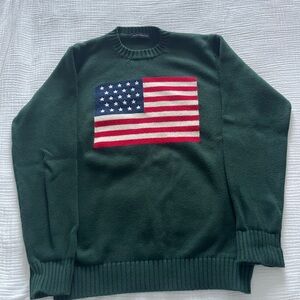 Brandy Melville Dark Green Crewneck Sweater with Flag